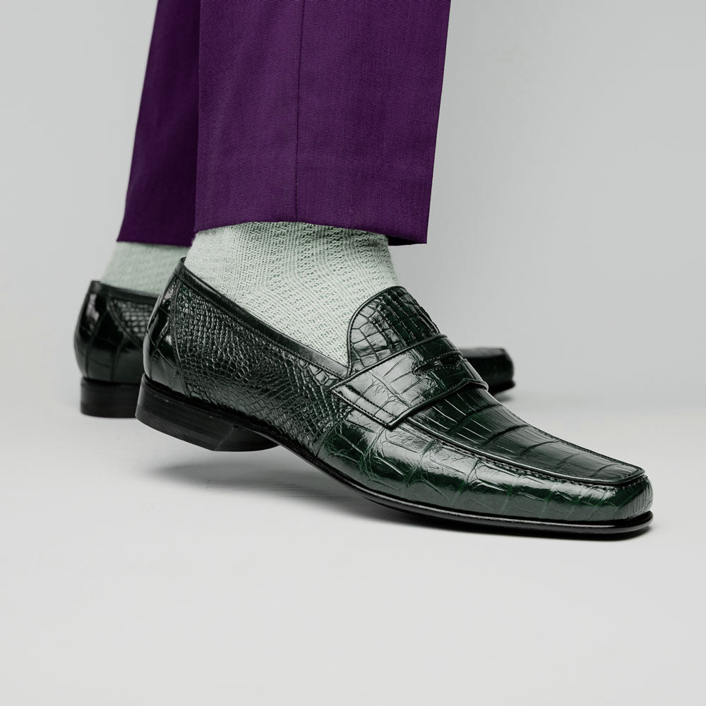 Caporicci 9961 Alligator Penny Loafers Green