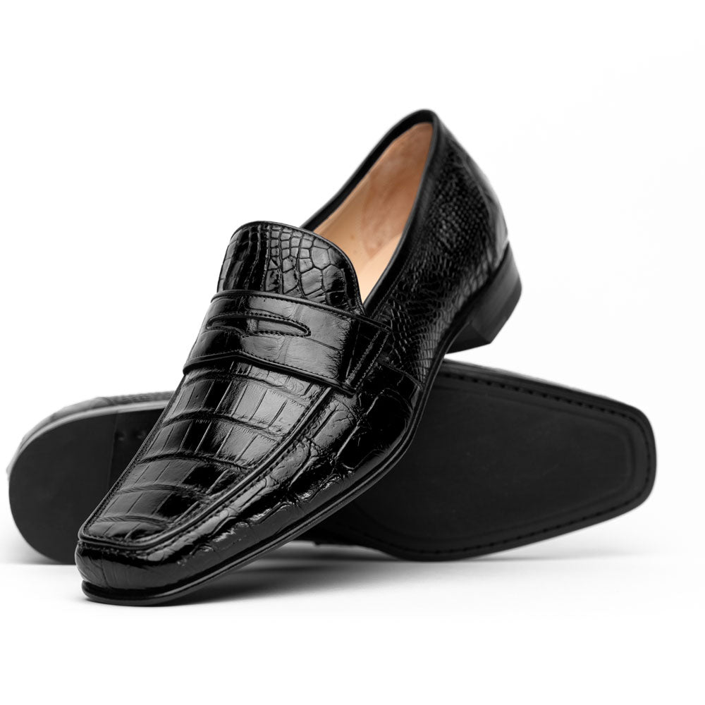 Caporicci 9961 Genuine Alligator Penny Loafers Black Size 9