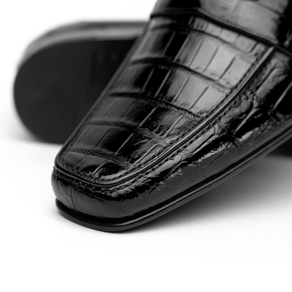 Caporicci 9961 Genuine Alligator Penny Loafers Black Size 9