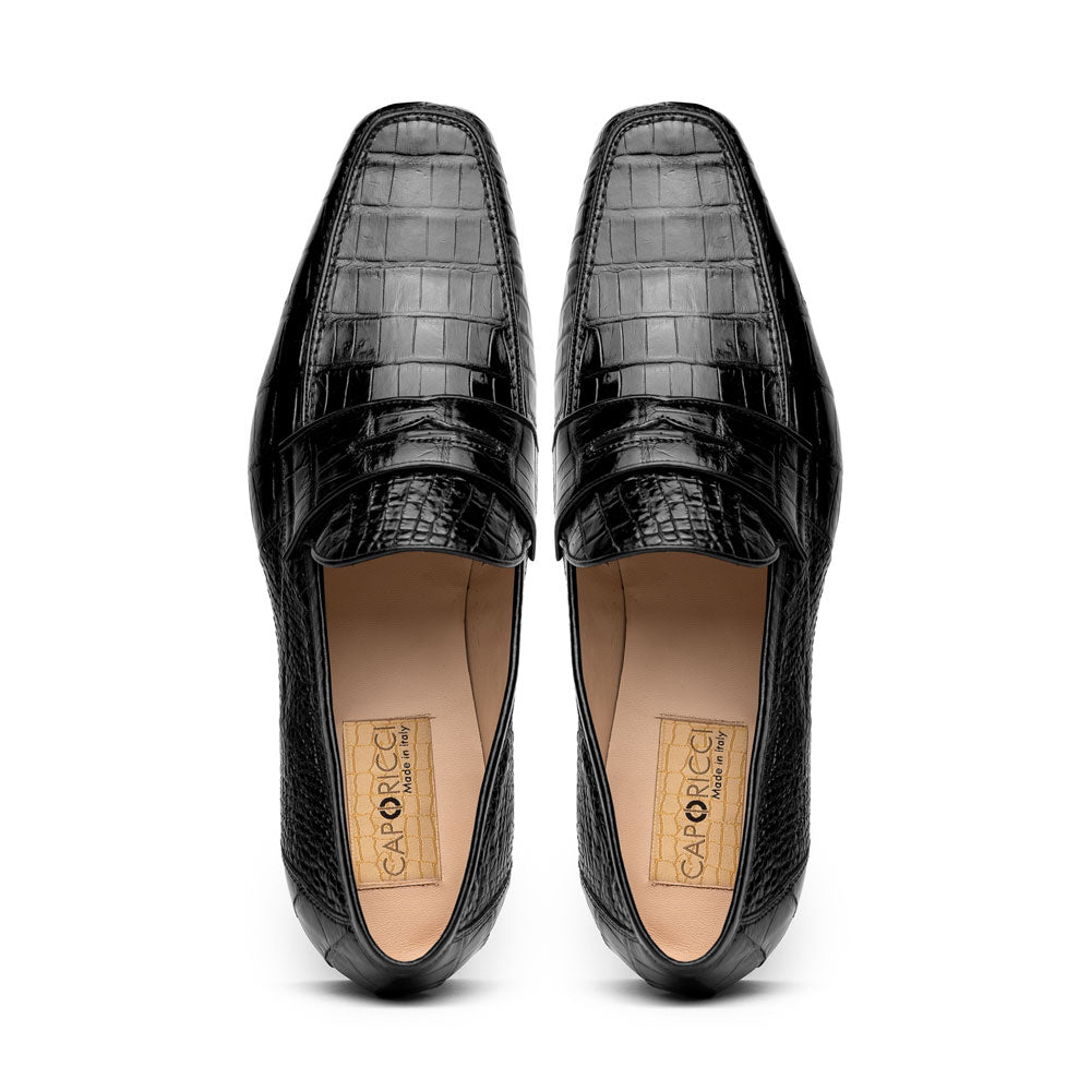 Caporicci 9961 Genuine Alligator Penny Loafers Black Size 9