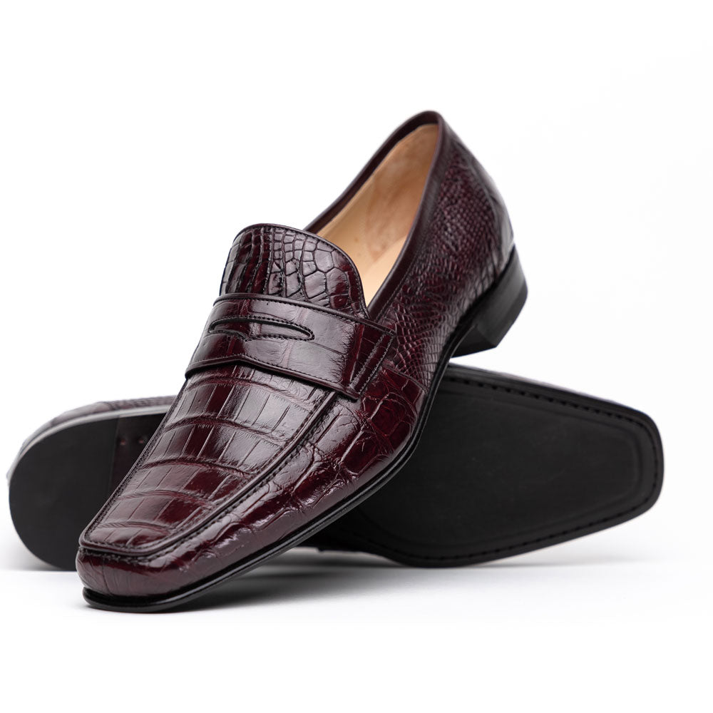 Caporicci 9961 Alligator Penny Loafers Bordo