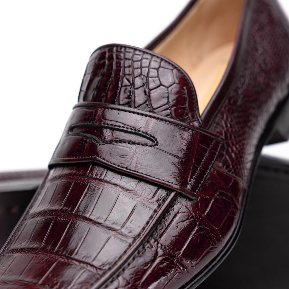 Caporicci 9961 Alligator Penny Loafers Bordo