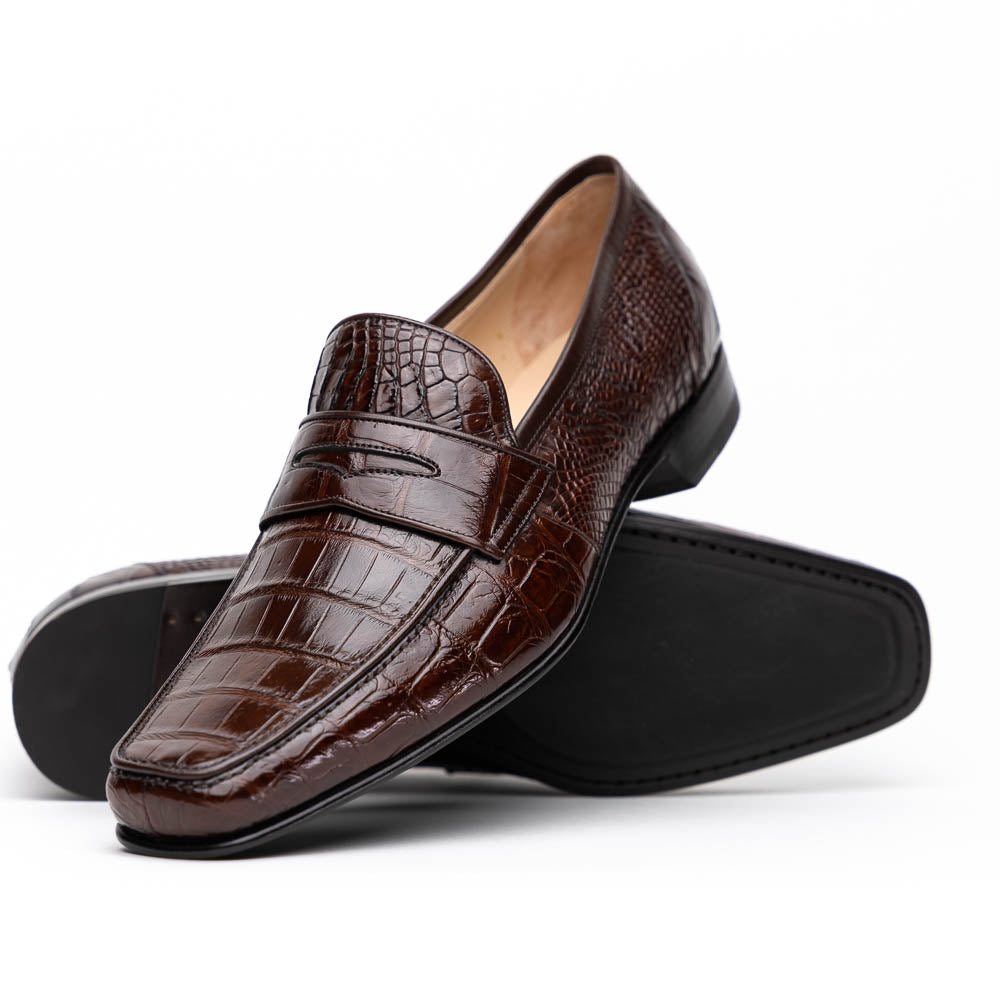 Caporicci 9961 Genuine Alligator Penny Loafers Brown