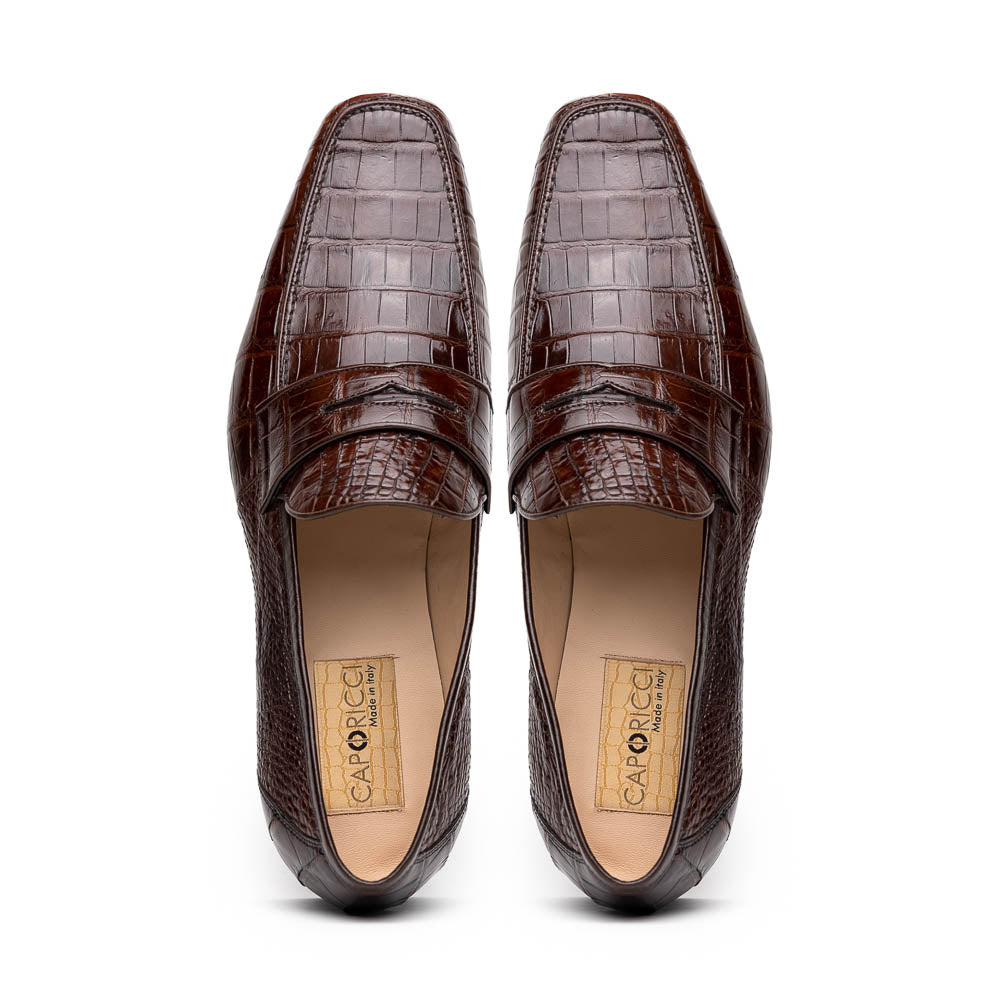 Caporicci 9961 Alligator Penny Loafers Castagno