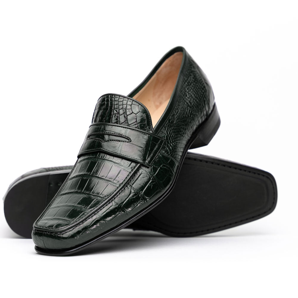 Caporicci 9961 Alligator Penny Loafers Green