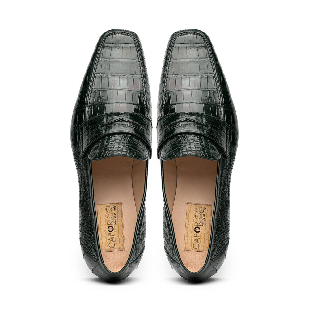 Caporicci 9961 Alligator Penny Loafers Green