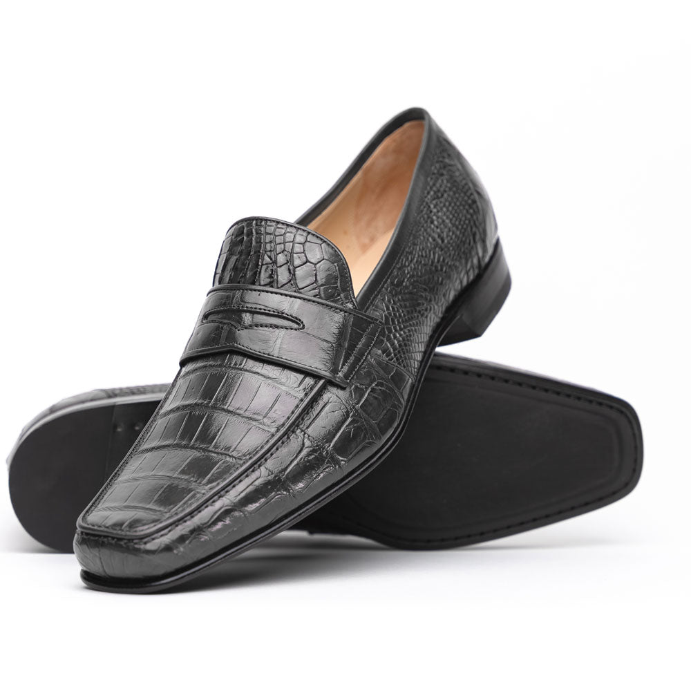 Caporicci 9961 Alligator Penny Loafers Gray Size 8