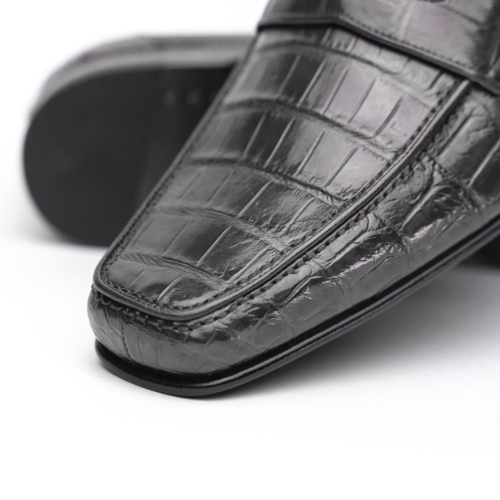 Caporicci 9961 Alligator Penny Loafers Gray Size 8