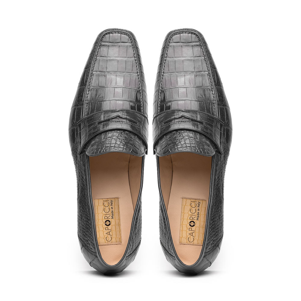 Caporicci 9961 Alligator Penny Loafers Gray Size 8