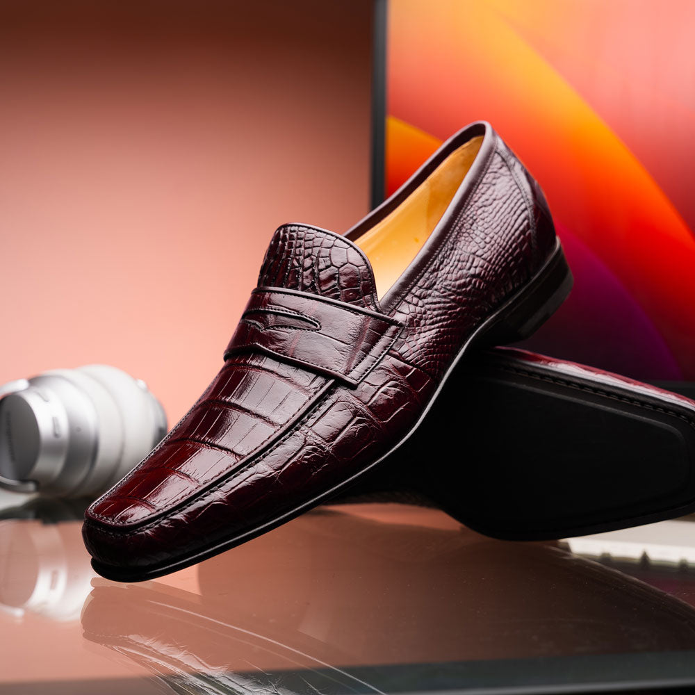 Caporicci 9961 Alligator Penny Loafers Bordo