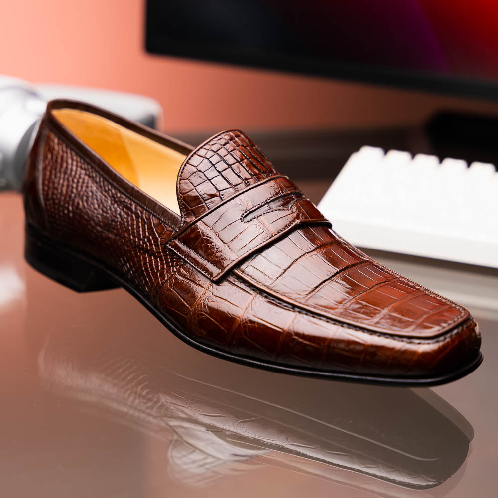 Caporicci 9961 Genuine Alligator Penny Loafers Brown