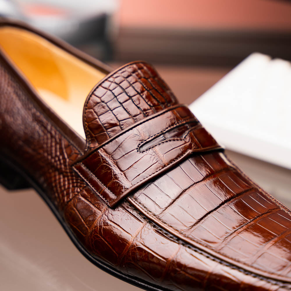 Caporicci 9961 Genuine Alligator Penny Loafers Brown