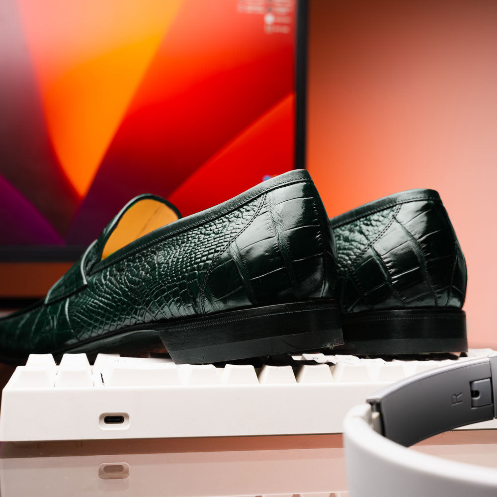 Caporicci 9961 Alligator Penny Loafers Green