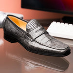 Caporicci 9961 Alligator Penny Loafers Gray Size 8