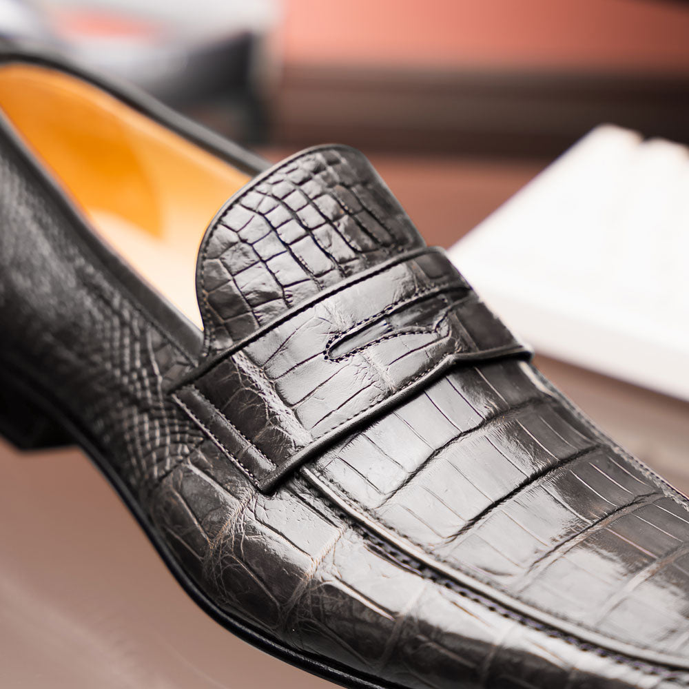 Caporicci 9961 Alligator Penny Loafers Gray Size 8