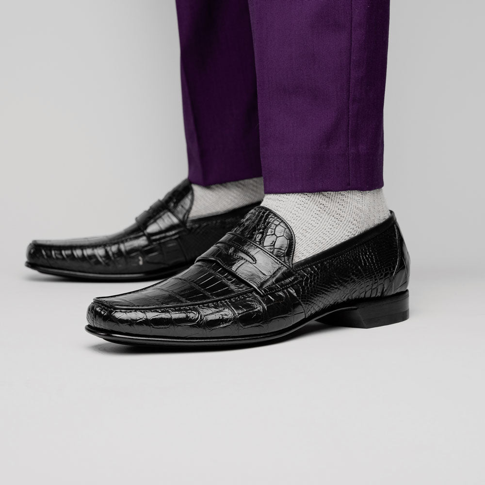 Caporicci 9961 Genuine Alligator Penny Loafers Black Size 9
