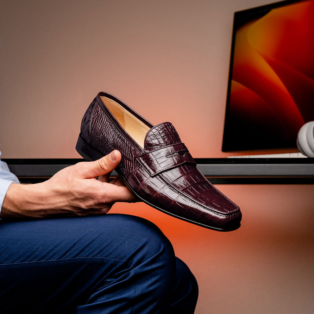 Caporicci 9961 Alligator Penny Loafers Bordo