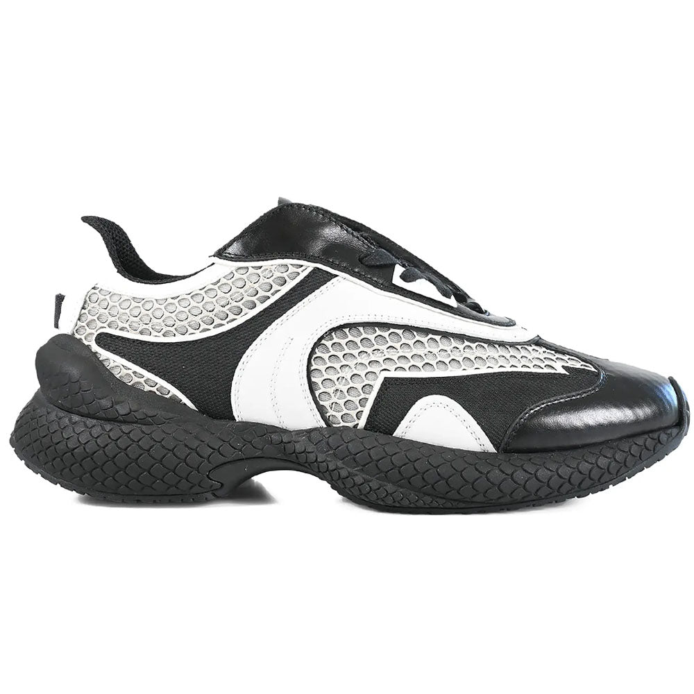 Roberto Cavalli Leather & Mesh Running Sneaker Black / White