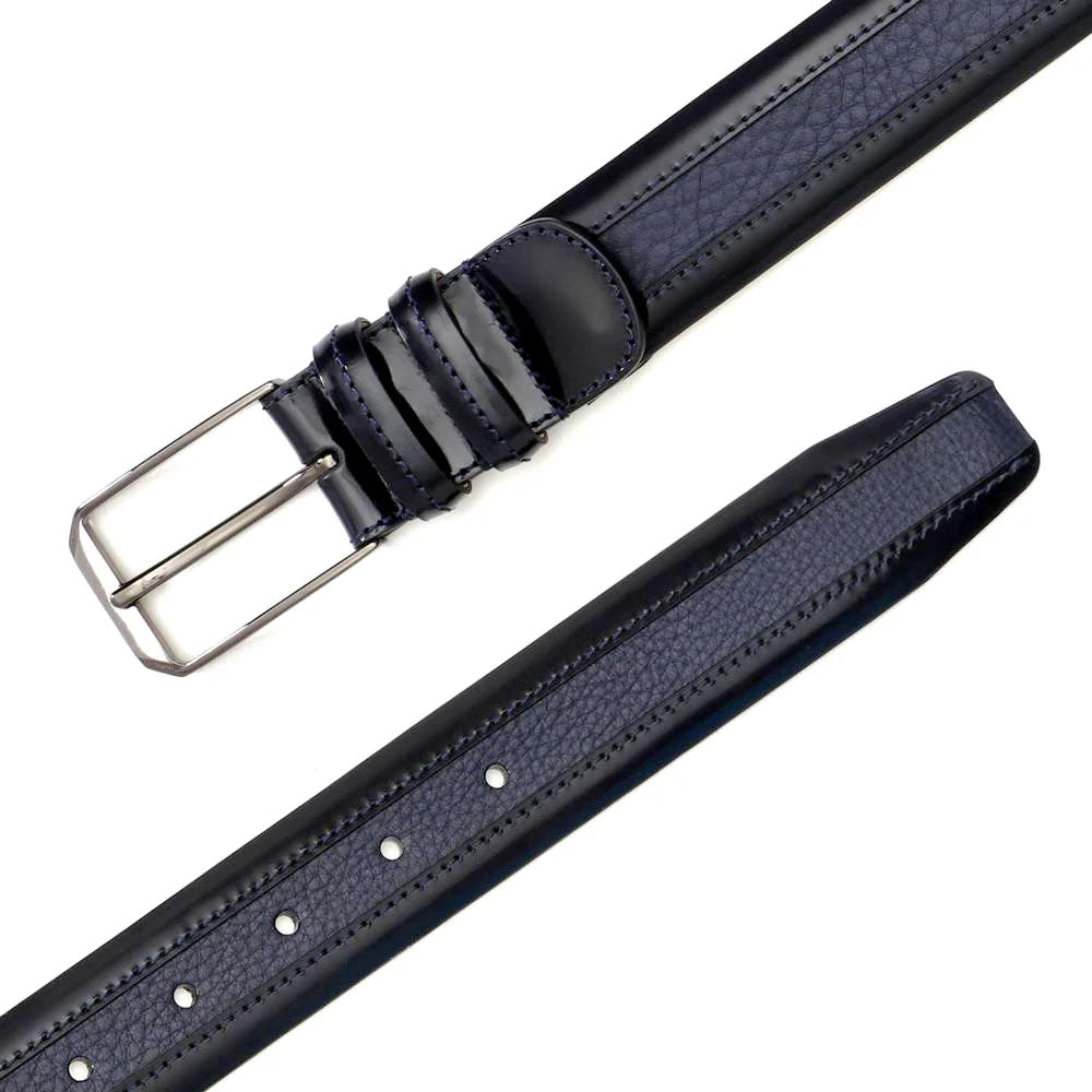 Mezlan Leather & Deerskin Belt Blue