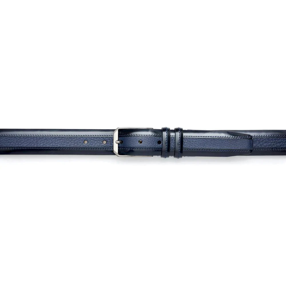 Mezlan Leather & Deerskin Belt Blue