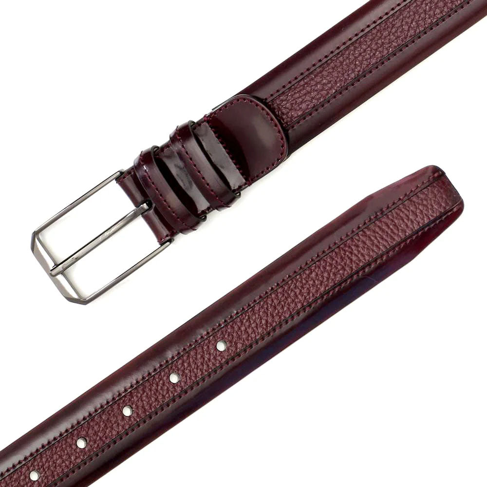 Mezlan Leather & Deerskin Belt Burgundy