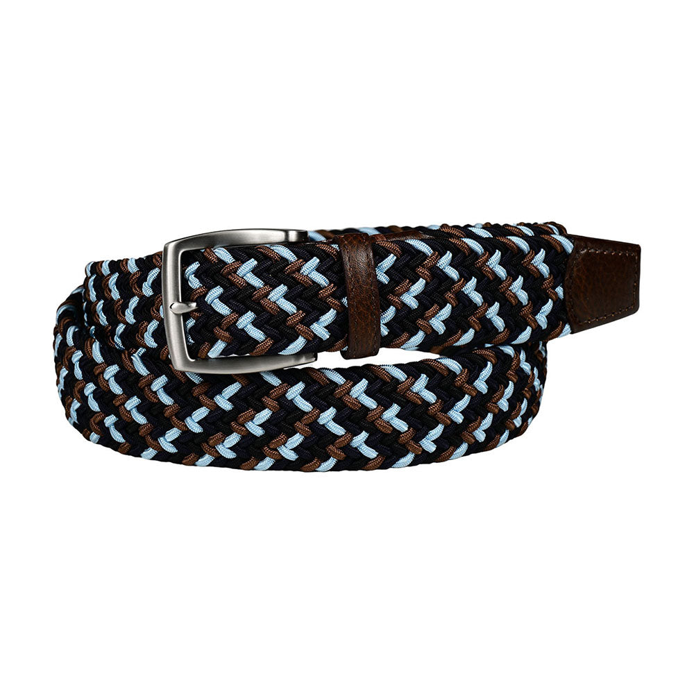 Torino Leather Italian Woven Rayon Stretch Belt Light Blue / Black Multi