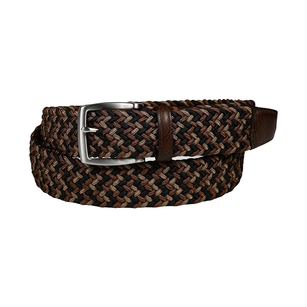 Torino Leather Italian Woven Rayon Stretch Belt Brown Multi
