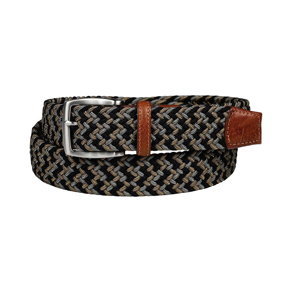 Torino Leather Italian Woven Rayon Stretch Belt Black / Gold Multi