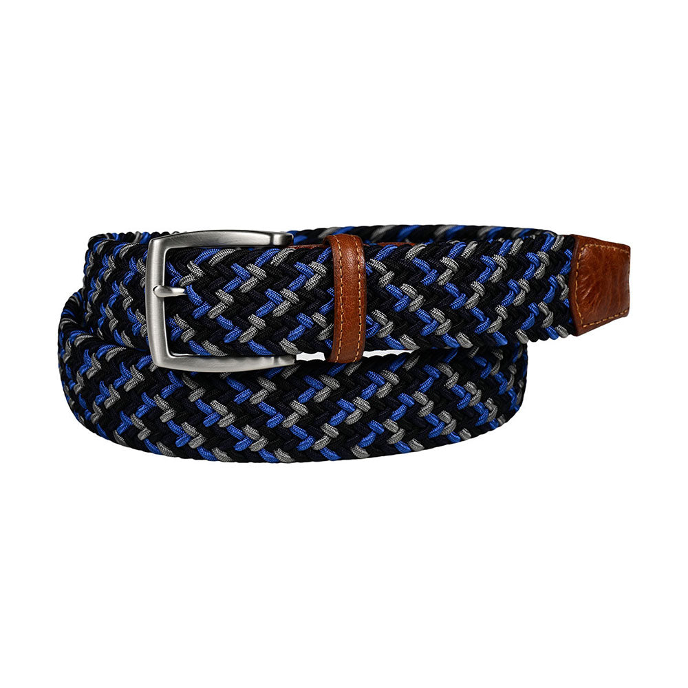 Torino Leather Italian Woven Rayon Stretch Belt Black / Blue Multi