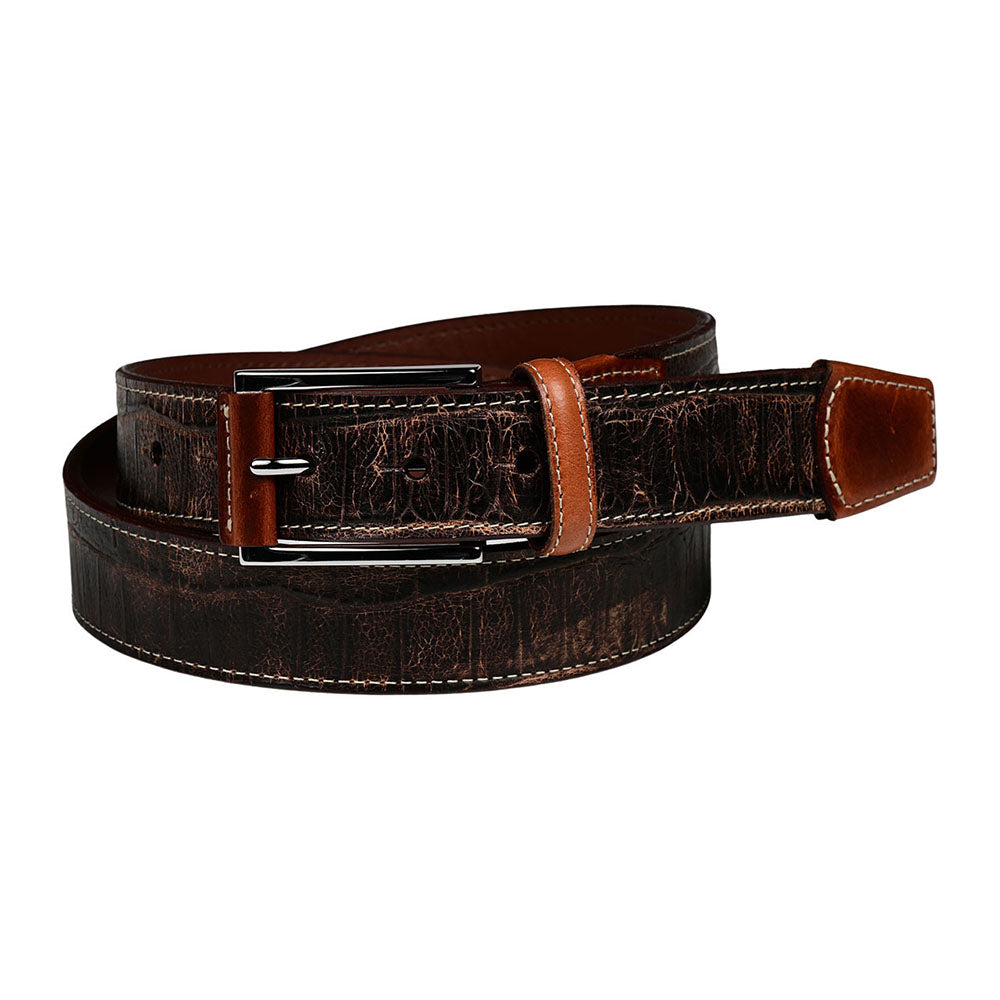 Torino Leather Alligator Tail Embossed Calfskin Belt Brown