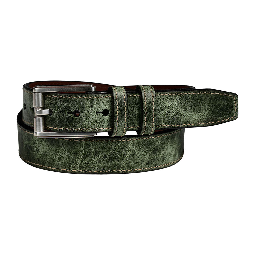 Torino Leather Distressed Crocodile Embossed Calfskin Belt Green