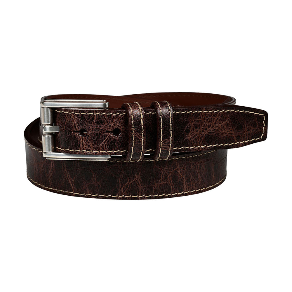 Torino Leather Distressed Crocodile Embossed Calfskin Belt Brown