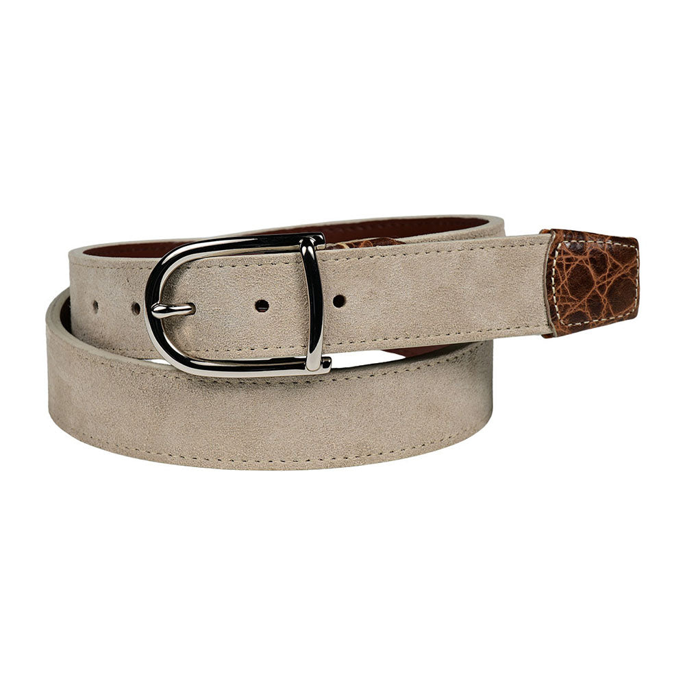 Torino Leather Italian Suede & Crocodile Embossed Belt Tundra
