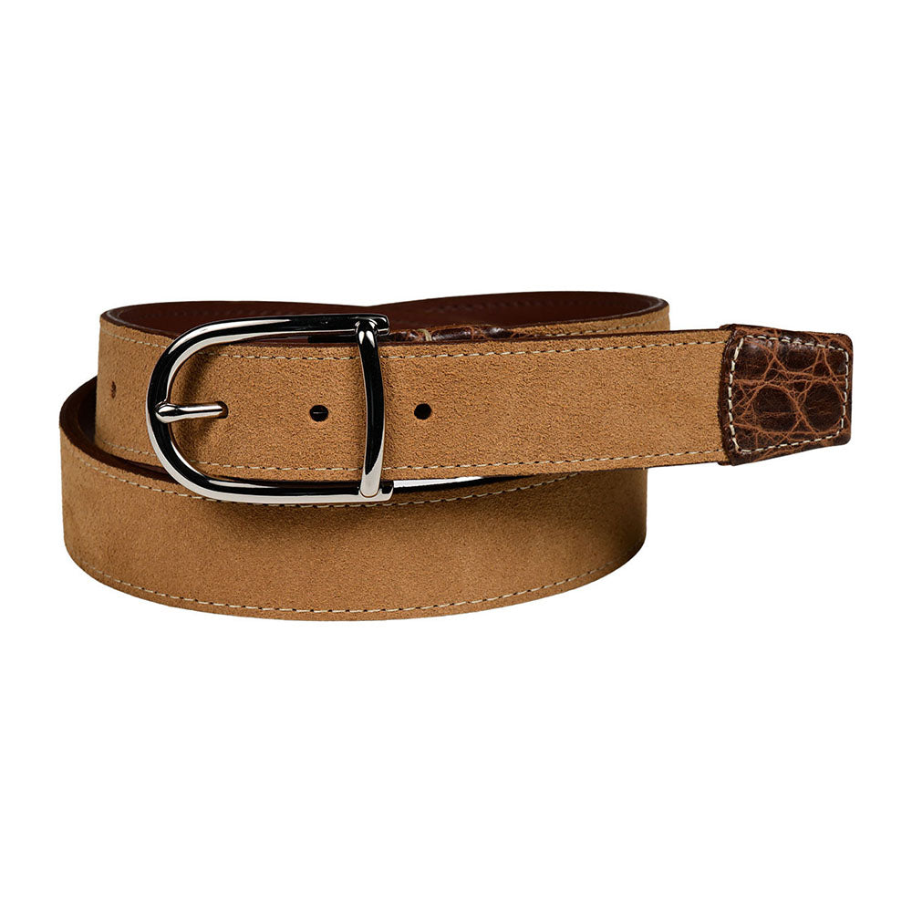Torino Leather Italian Suede & Crocodile Embossed Belt Sunset Tan
