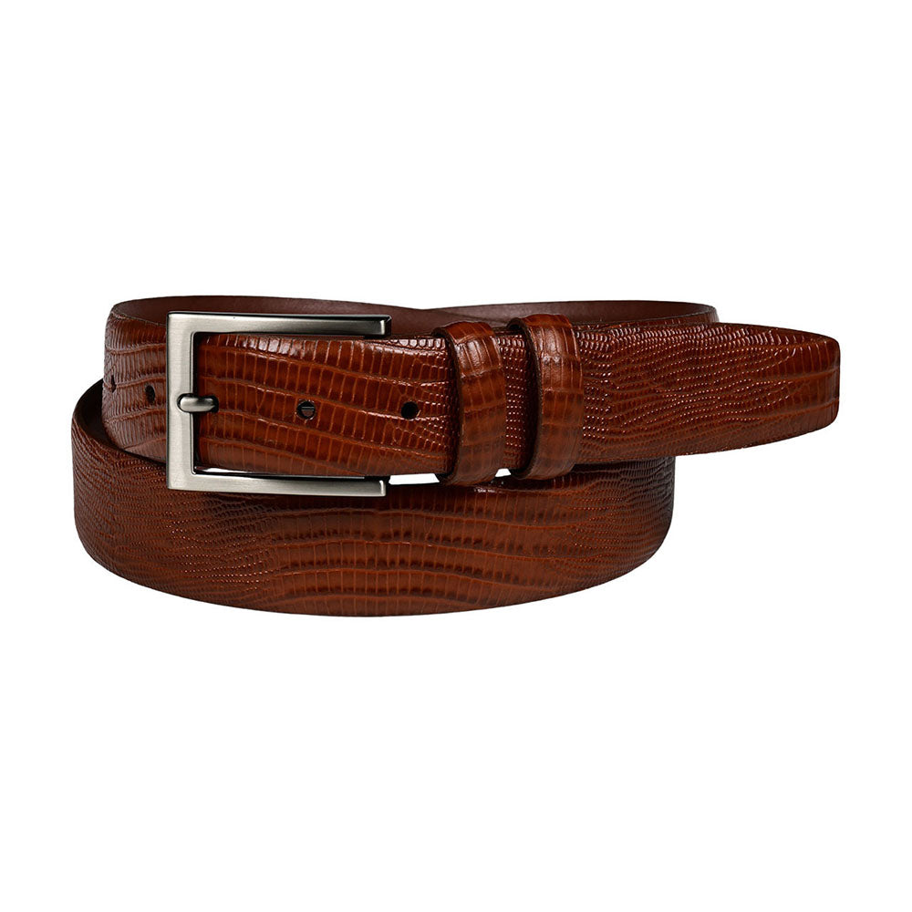 Torino Leather Lizard Embossed Calfskin Belt Cognac