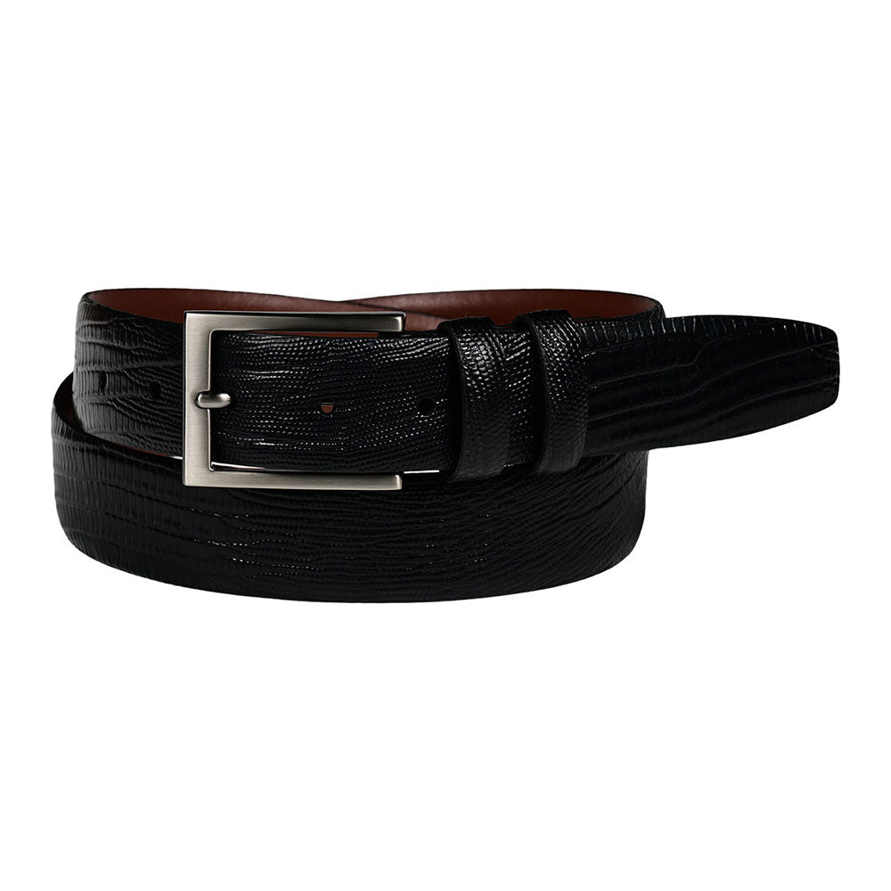 Torino Leather Lizard Embossed Calfskin Belt Black