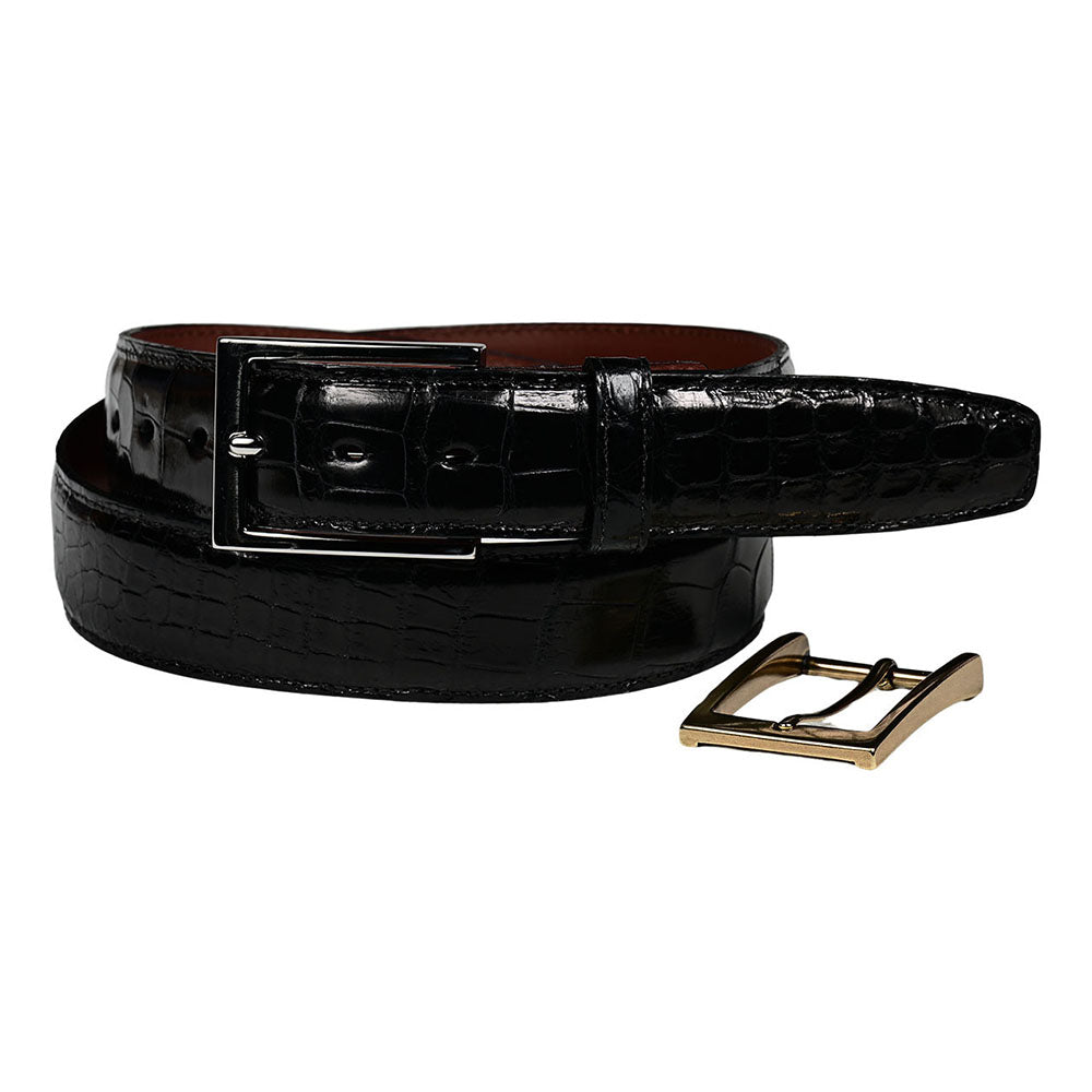 Torino Leather Waxed American Alligator Stitched Belt Black