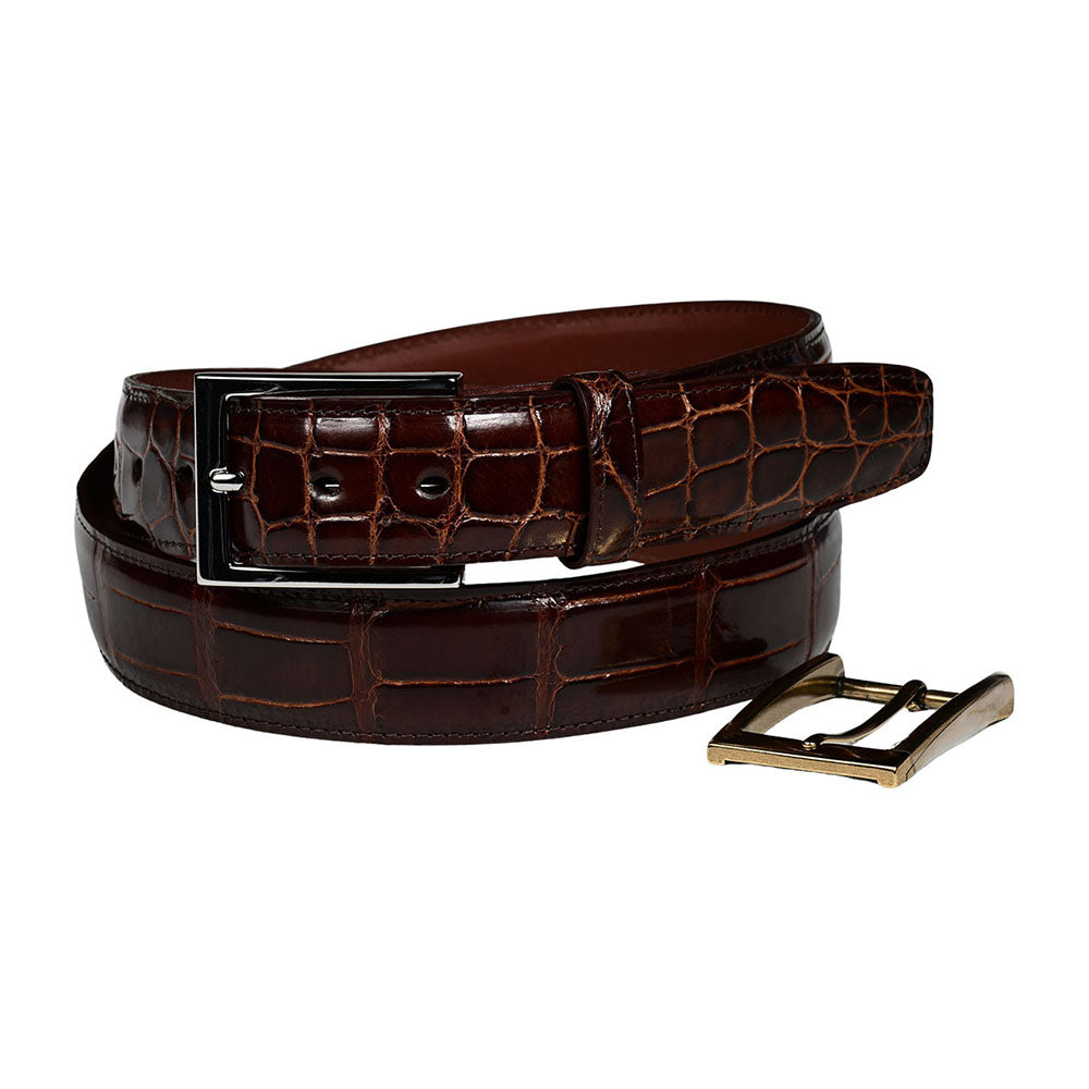 Torino Leather Waxed American Alligator Stitched Belt Cognac