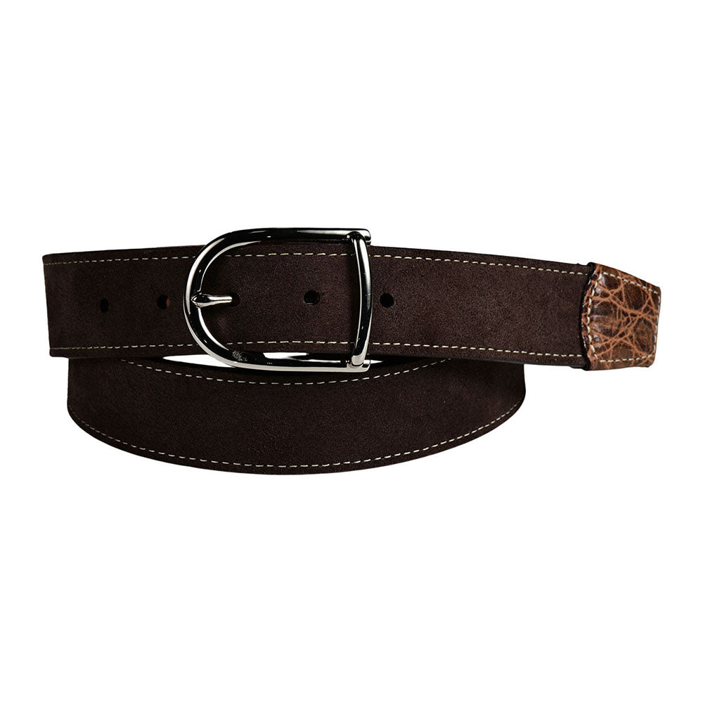 Torino Leather Italian Suede & Crocodile Embossed Belt Dark Brown
