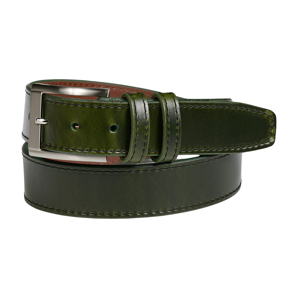 Torino Leather Italian Slab Stitched Casual Calfskin Belt Kelly Green