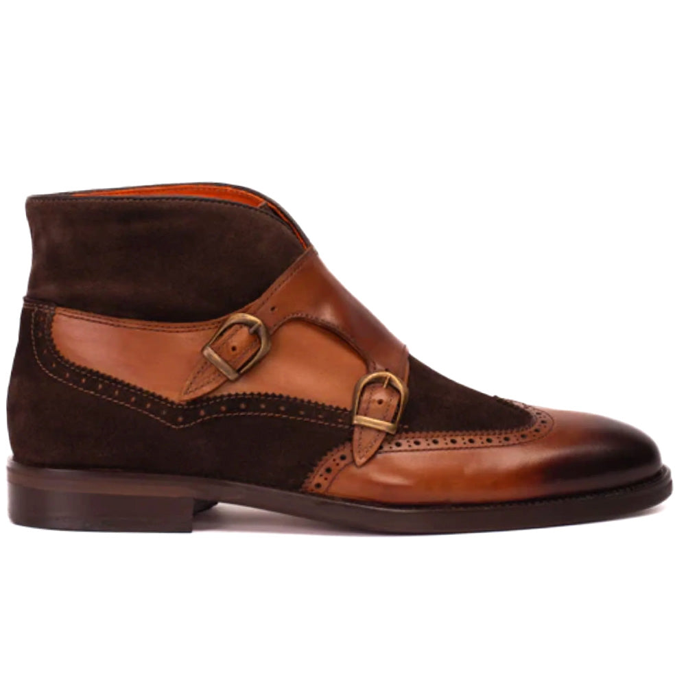 Vinci Leather The Albus Leather & Suede Double Strap Monk Brogue Boot
