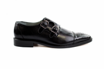Belvedere Amico Calfskin & Ostrich Double Monk Strap Shoes Black