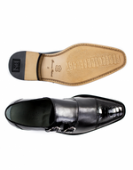 Belvedere Amico Calfskin & Ostrich Double Monk Strap Shoes Black