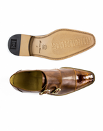 Belvedere Amico Calfskin & Ostrich Double Monk Strap Shoes Brandy / Almond