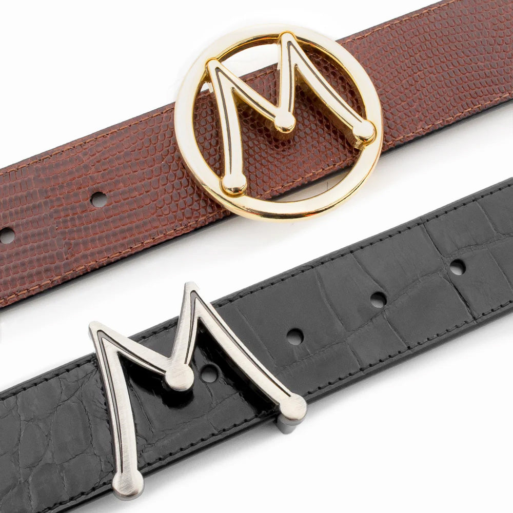 Mezlan Reversible & Interchangeable Buckle Exotic Strap Belt Black / Cognac (AO11533)