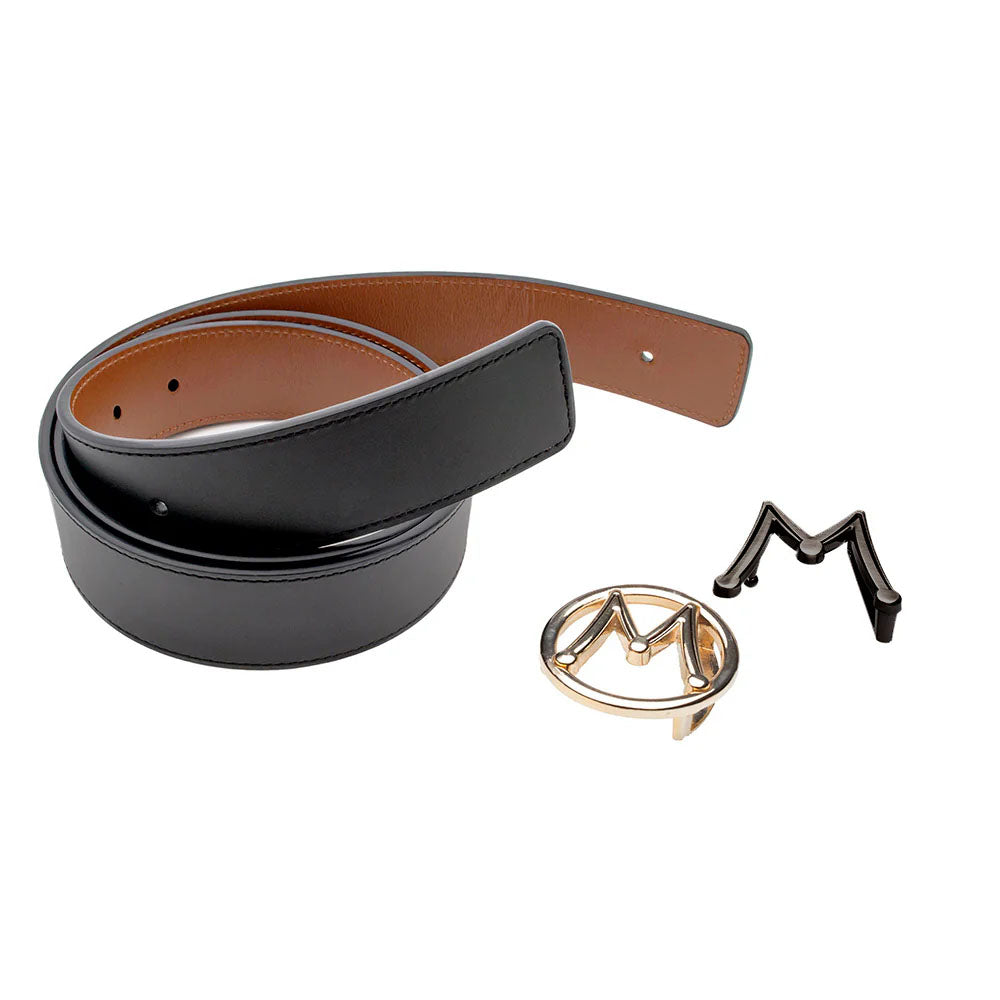 Mezlan Reversible Strap & Interchangeable Buckle Calfskin Belt
