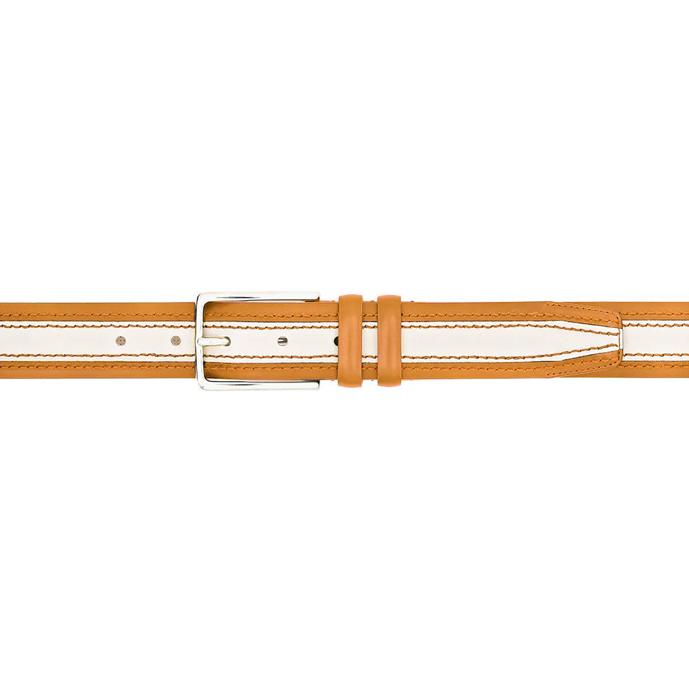 Mezlan Two-Tone Leather Belt Camel / Bone