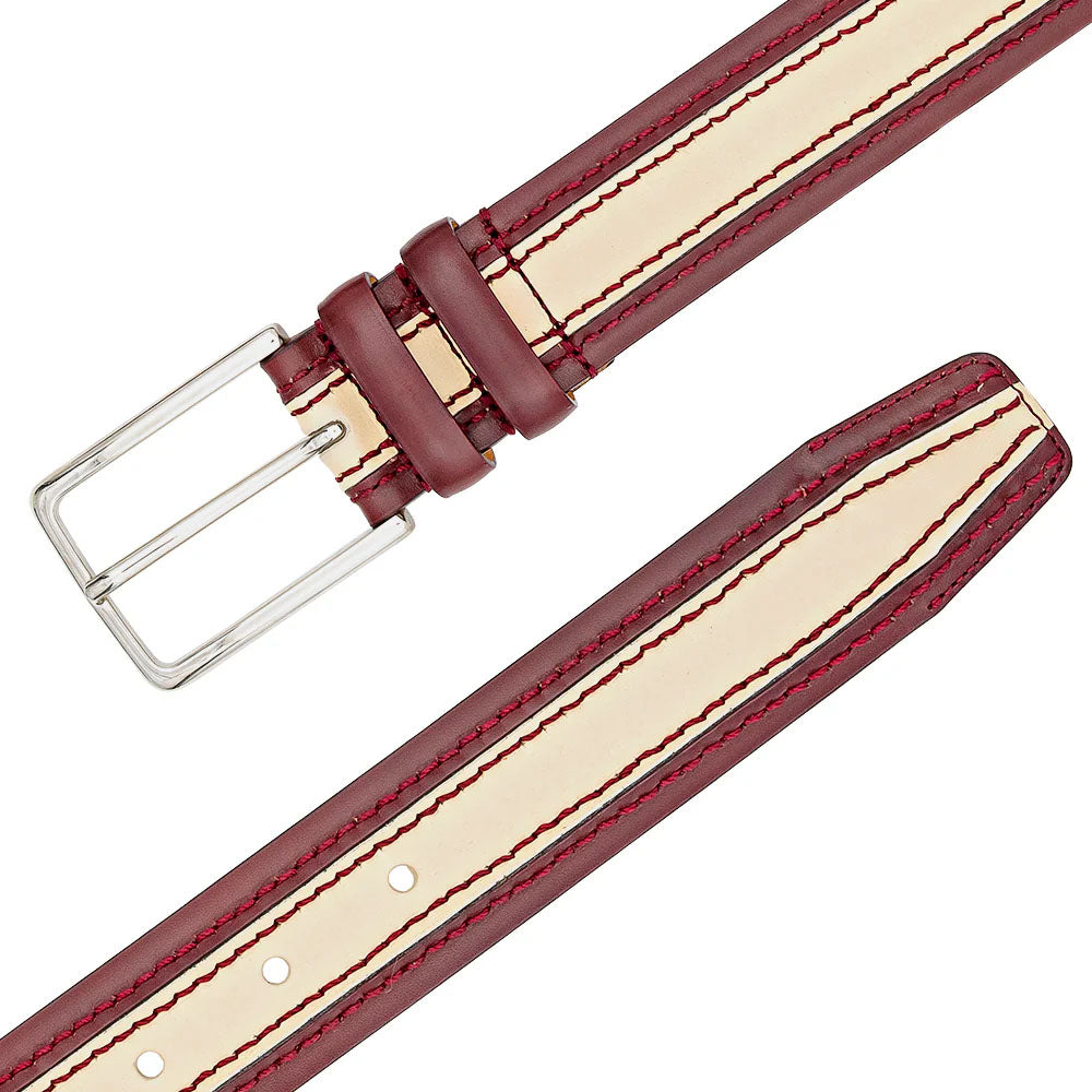 Mezlan Two-Tone Leather Belt Red / Bone