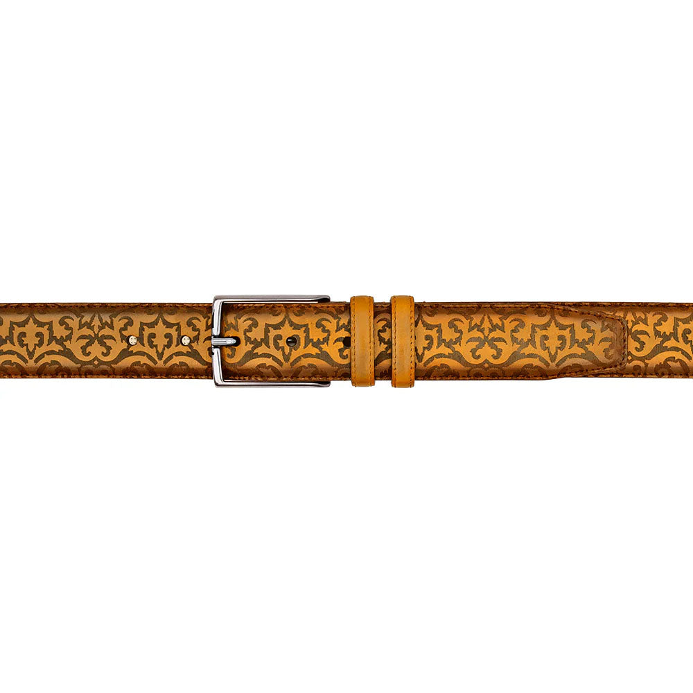 Mezlan Laser Print Calfskin Belt Camel