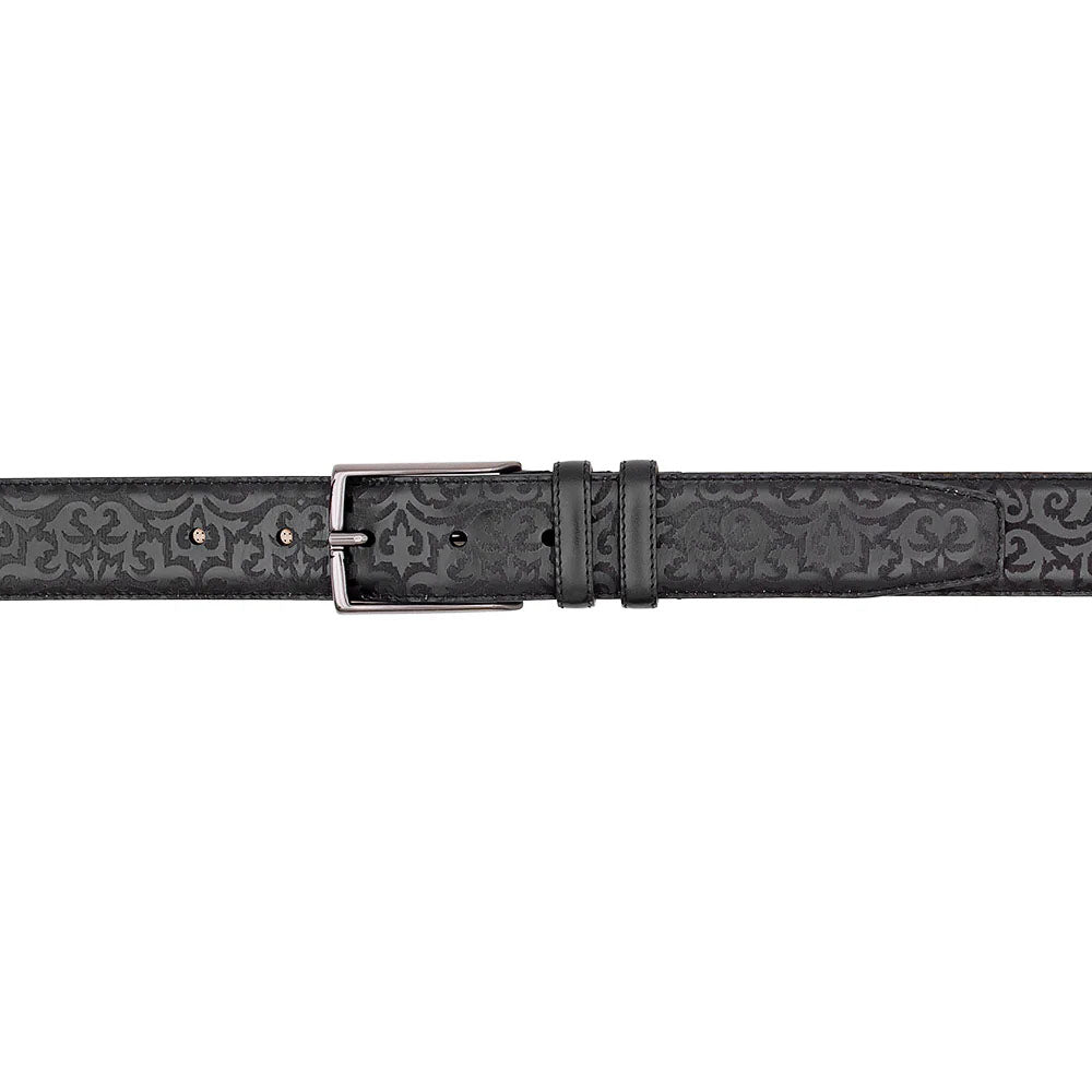 Mezlan Laser Print Calfskin Belt Black
